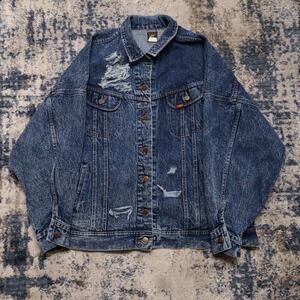 Vintage Lee Rider Denim Jacket Men's Large Blue Made In USA  153438 Distressed